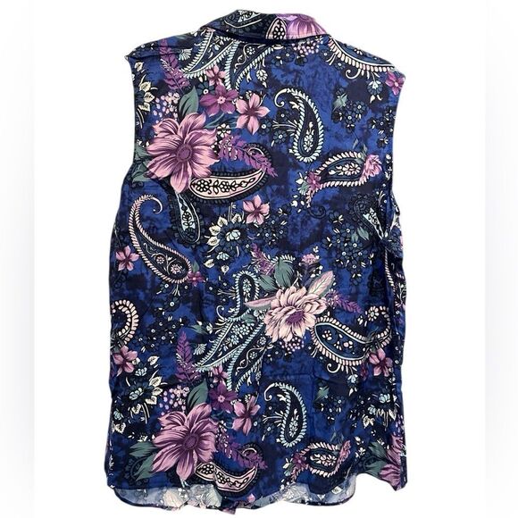 NWT LulaRoe Plus Size Roxanne Sleeveless Tank Shirt Blouse Blue/Purple Floral 3X - Picture 2 of 12